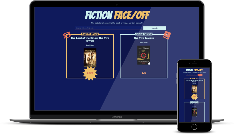 Laptop and phone displaying screenshot of Fiction Face/Off project