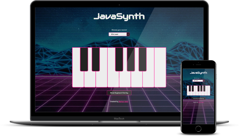 Laptop and phone displaying screenshot of JavaSynth project